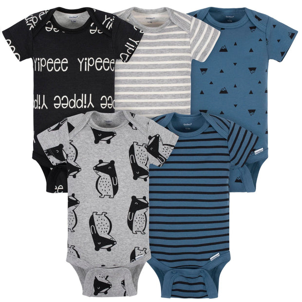 Baby Boy Blue Badger Onesies, 5pk