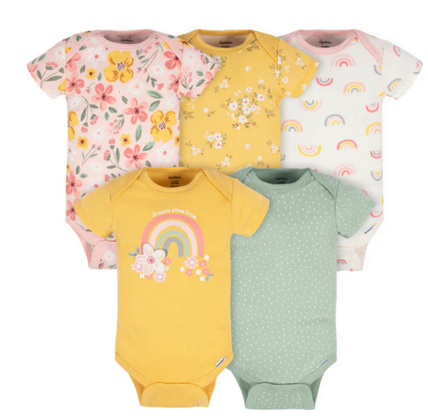 Gerber Golden Floral Onesies, 5pk