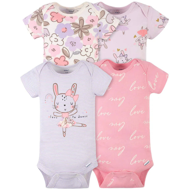 Gerber Girl's Ballerina Bunny Onesies, 4pk