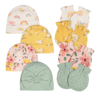 Gerber Golden Floral Caps/Mittens Set, 8pc
