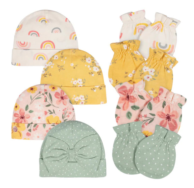 Gerber Golden Floral Caps/Mittens Set, 8pc