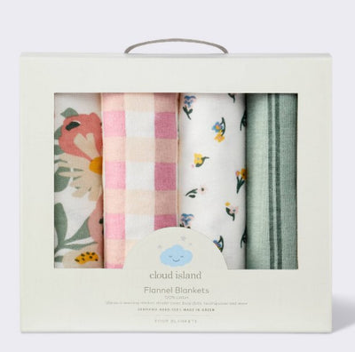 CI Receiving Blankets, Floral Gingham - 4pk
