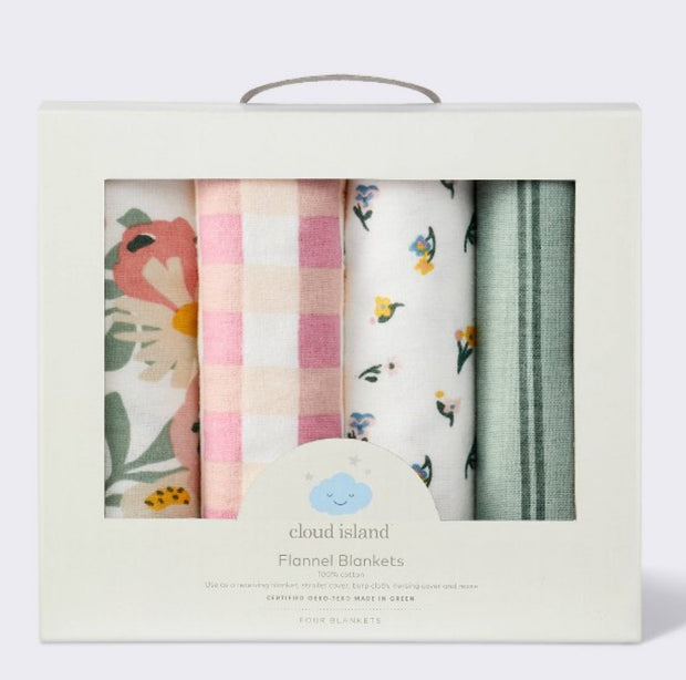 CI Receiving Blankets, Floral Gingham - 4pk