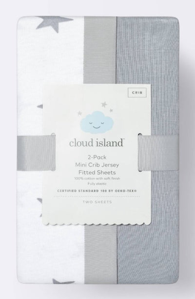 CI Pack N’ Play Sheet, Gray Stars - 2pk