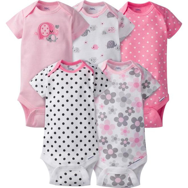 Gerber Girls Elephant Onesies, 5pk