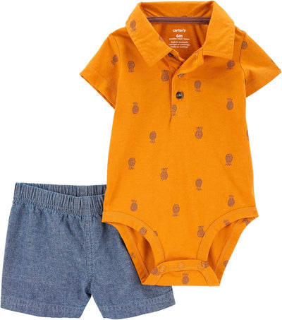 2pc Pineapple Polo Bodysuit & Short Set