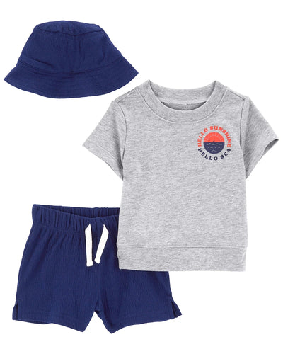 3pc Hello Sunshine Little Blue Short & Hat Set