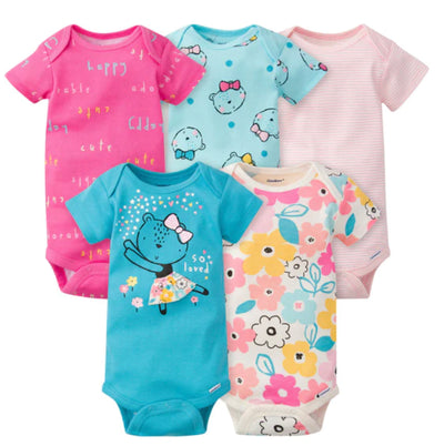 Baby Girls Bear Onesies, 5pk
