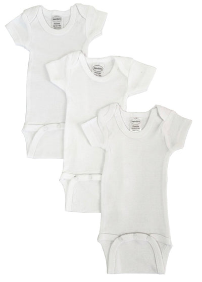 Preemie Rib Knit White Short Sleeve Onesie 3-Pack