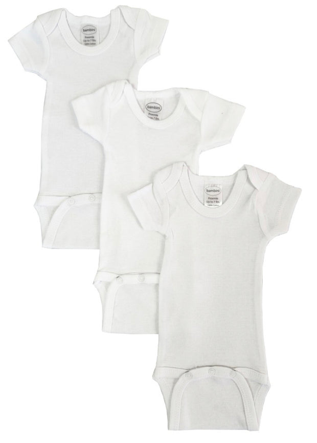 Preemie Rib Knit White Short Sleeve Onesie 3-Pack